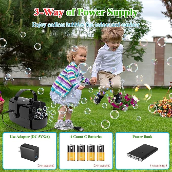 Bubble Machine, 3-in-1 Bubble Maker, Bubble Blower with 3 Bubble Wheels, Make Small | Medium | Big Bubbles for Kids Toddlers, Bubble Toys for Indoor Outdoor Birthday Party (Black)
