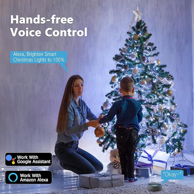 BrizLabs Multicolor & Cool White Color Changing Smart Christmas Lights, 180ft 500 LED Christmas Tree Lights with App & Voice Control, Dimmable Xmas Lights Clear Wire for Indoor Outdoor Xmas Tree Decor