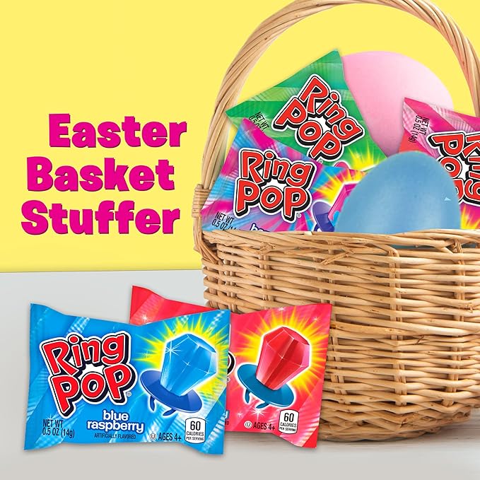 Ring Pop Candy, Easter Lollipops, 50 Ct Party Favors in Assorted Fruity Flavors - Full Size, Fun Hard Candy For Birthday Parties, Party Favors, Easter Basket Stuffers, Egg Fillers, Gifts for Kids