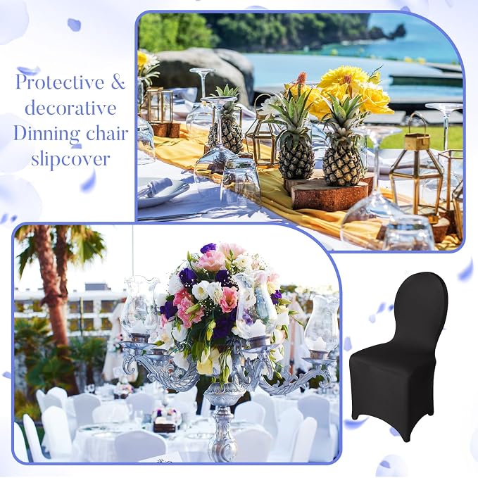 Macarrie 60 Pcs Chair Covers Wedding Seat Slipcovers Polyester Spandex Folding Chair Covers for Wedding, Banquet Party, Celebration Event, Dining Room, Living Room(Black) - Image 6