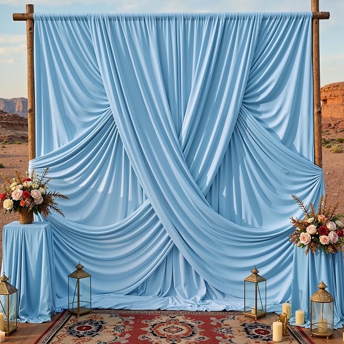20x10ft Baby Blue Backdrop Curtains for Parties, 4 Panels 5x10ft Wrinkle-Free Polyester Background Curtains for Wedding, Birthday, Baby Shower,Graduation, Decorations by Gogoparti
