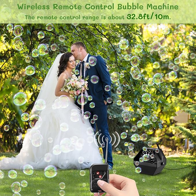 Theefun Bubble Machine: Remote Control 750ML Metal Bubble Blower Machine for 60 Min Usage Time, Plug-in Automatic Bubble Maker for Parties Wedding Birthday Indoor Outdoor, with AC Adapter