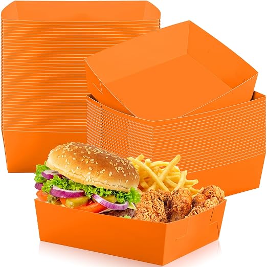 Uiifan 50 Pcs 5 lb Extra Large Paper Food Trays Disposable Food Boat Nacho Plate Serving Snack Trays Grease Resistant Self-assembly for Back to School Party Birthday Wedding Supply (Orange) by Uiifan