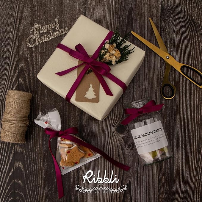 Ribbli Burgundy Velvet Ribbon Double Faced 3/8 Inch 10-Yard Spool Burgundy Ribbon Use for Christmas Tree Ornaments Gift Wrapping Wreath Decoration Wedding Boutonnieres