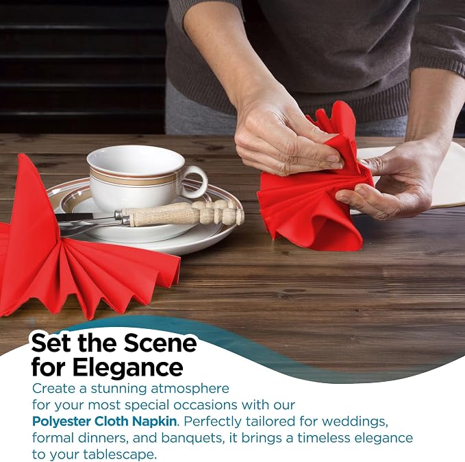 Leading Linens 150 pcs Red 20"x20" Polyester Cloth Napkins | Premium, soft, & durable square linen napkins, perfect for weddings, dining, restaurants, & parties. Washable. - Image 3