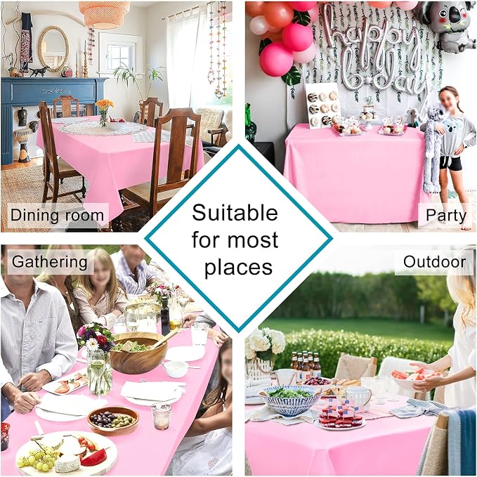 Hiasan Pink Tablecloth for Rectangle Tables, 60 x 102 Inch, 1 Pack | Waterproof, Spillproof, Wrinkle Resistant, Washable Fabric Table Cloth for /Dining Room/Kitchen/Party/Spring/Outdoor Picnic - Image 2