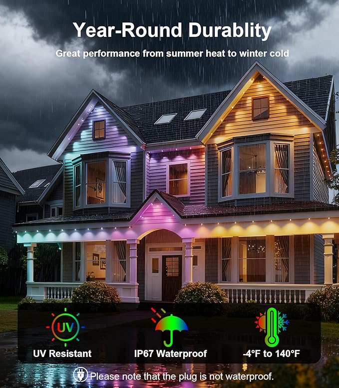 150FT Permanent Outdoor Lights for House, Smart Color Change LED Waterproof Christmas Lights Outdoor with APP Remote Control, Outside Eaves Lighting Decor for Holiday, Halloween, Roof, Party, Pool