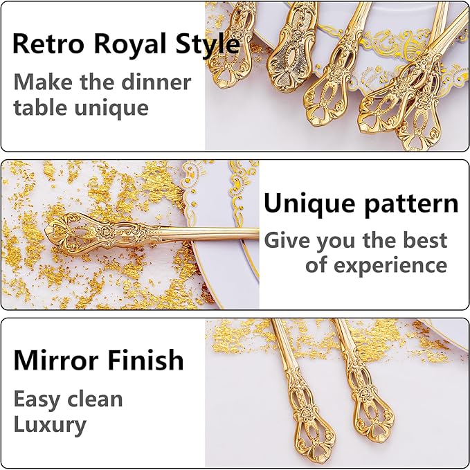 150 Pieces Gold Plastic Silverware - Heavy Duty Gold Disposable Utensils - Fancy Plastic Cutlery Set Includes 50 Forks, 50 Spoons, 50 Knives for Holidays Parties Weddings