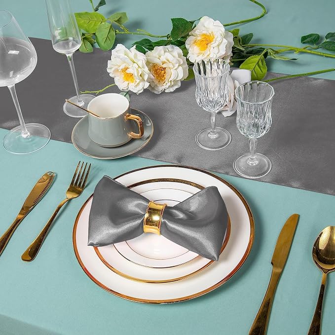 SI Pack of 5 Wedding 12 x 108 inch Satin Table Runner for Wedding, Decorations for Graduations, Engagements, Birthday Parties, Banquets, Runners fit Rectangle, Round Table - Grey - Image 5