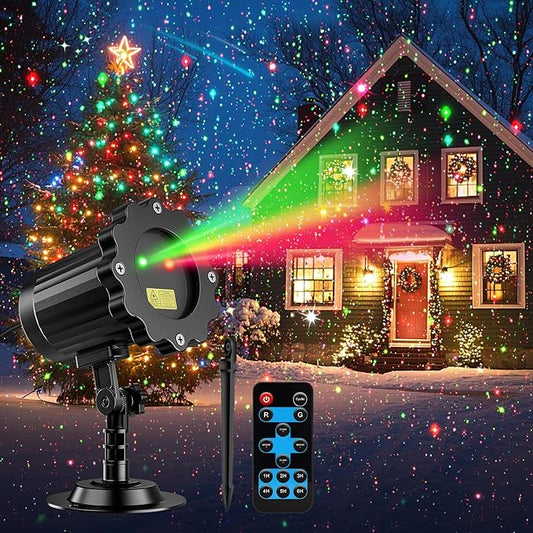 Laser Christmas Projector Lights Outdoor, 2025 Upgraded Christmas Laser Lights Landscape Spotlight Red and Green Star Show with Remote Control, Holiday Projector Decorations for House/Garden/Party