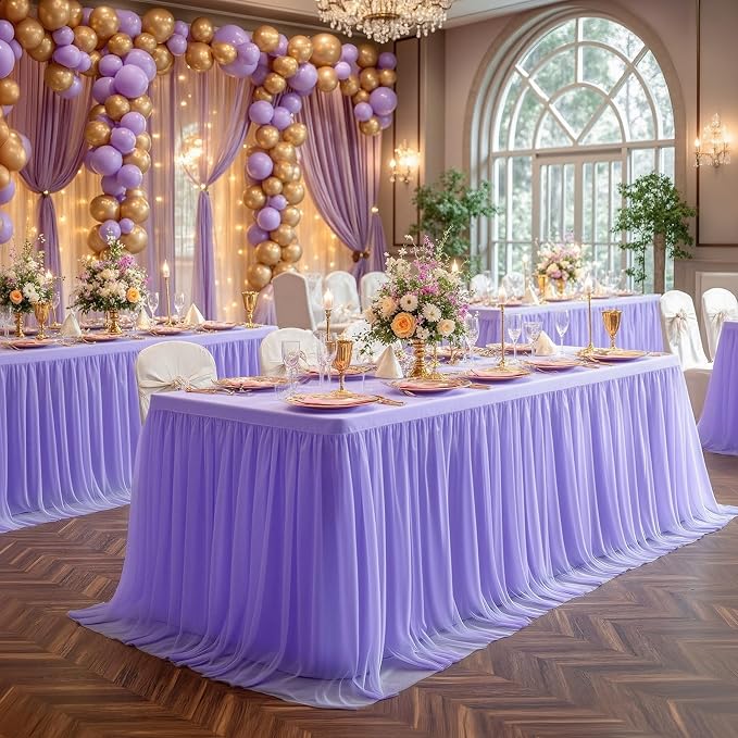 4 Pack Lavender Tablecloth for 8 Foot Rectangle Tables Tulle Table Skirt | Stretch Spandex Fitted Table Cover,One-Piece Design,Non-slip Elastic Wedding Table Cloths for Party Baby Shower Cake Display - Image 6