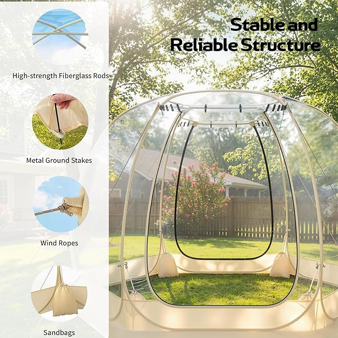 Pop Up Bubble Tent, 10 x 10 FT Instant Igloo Tent Suitable for 4-6 People, Screen House for Patios, Cold