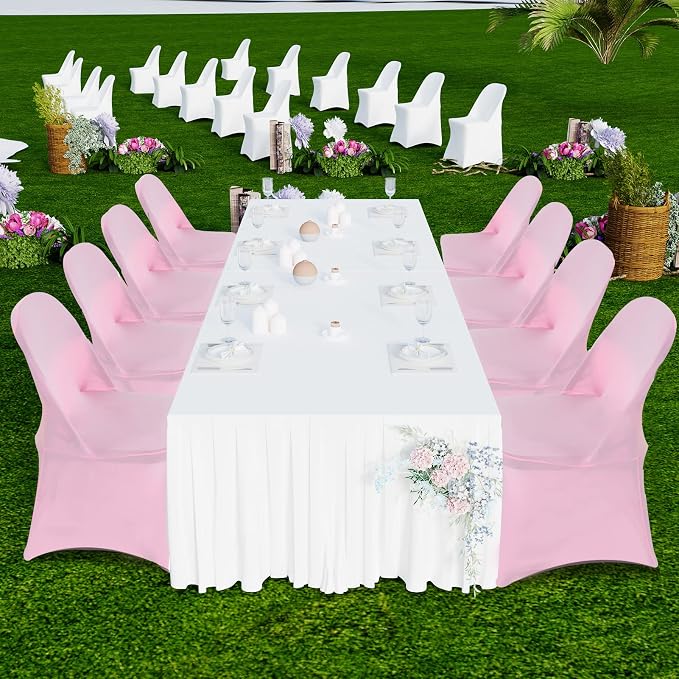 HAINARverS Folding Chair Covers for Wedding, 10pcs Pink | Stretch Spandex Washable Fabric Chair cover, Decoration Chair Cover for Wedding, Party, Banquet, Birthday, Conference, Event - Image 2