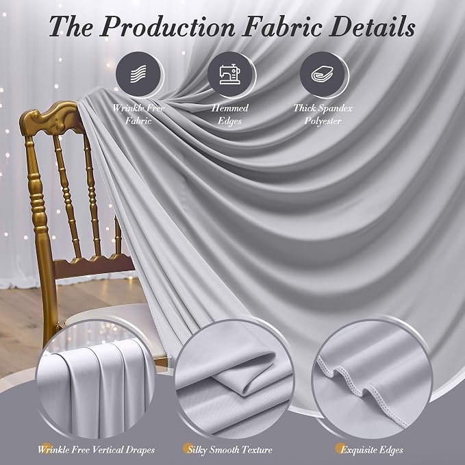 40 ft x 10 ft Wrinkle Free Silver Backdrop Curtain for Parties, Polyester Silver Grey Backdrop Drapes 8 Panels 5x10ft for Baby Shower Photoshoot Engagement Wedding Birthday Photography Background - Image 5