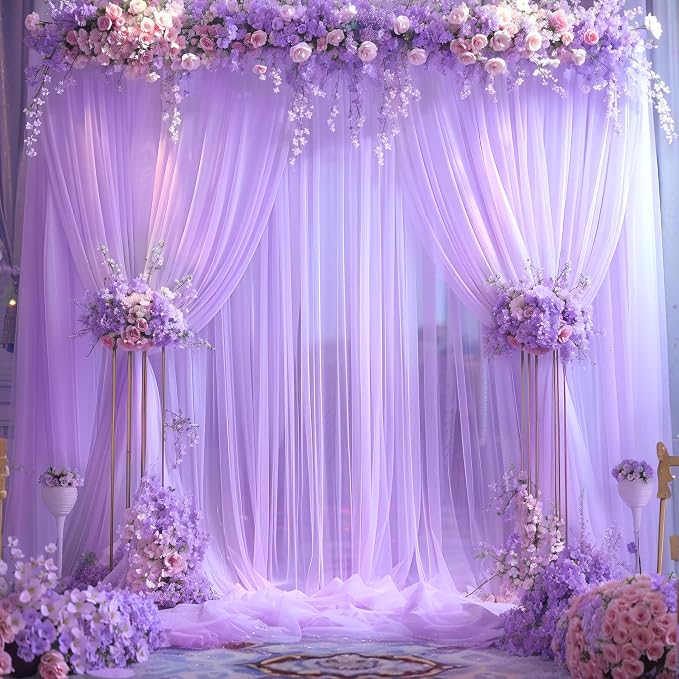 Lavender Tulle Backdrop Curtains for Parties Baby Shower Birthday Wedding 10ft X 10ft Sheer Backdrop Curtains for Butterfly Elephant Memaid Photoshoot Decorations 2 Panels 5ft x 10ft - Image 3