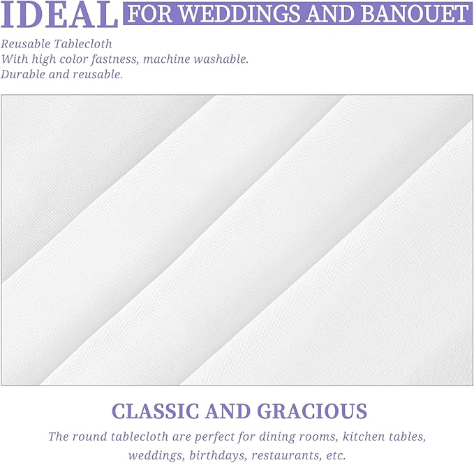 Showgeous 10 Pack White Round Tablecloth 90 Inch | Washable polyester, stain & wrinkle resistant. Easy care. Perfect for dining, wedding, party, banquet. Fits round tables - Image 5