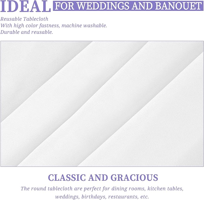 Showgeous 8 Pack White Polyester 90 Inch Round Tablecloths | Soft polyester, wrinkle resistant, fade resistant, smooth finish, fine stitching, folded hems, reusable, machine washable - Image 5