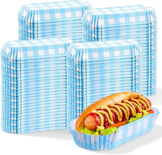 Yinkin 300 Pcs Paper Hot Dog Trays Food Trays 6 Inch,Blue,Checkered | Checkered Boats for Concession Stands Disposable Hot Dog Holder Halloween Christmas Party Carnival Supplies Serving Holders by Yinkin