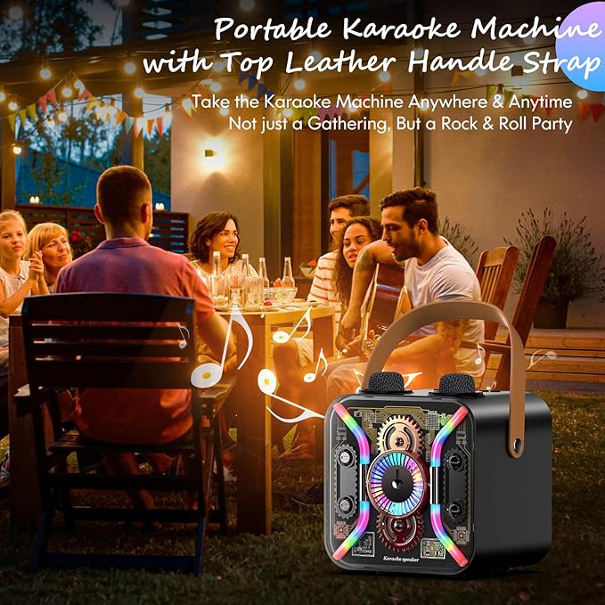 Karaoke Machine for Adults with Two Wireless Microphones, PA System Bluetooth Speaker with Microphone Supports Bass Treble, TF Card, USB, AUX, Karaoke Machine for TV, Party, Birthday (Black)