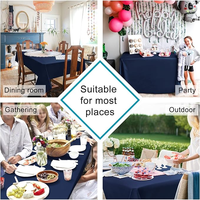 Hiasan 2 Pieces Rectangle Tablecloth, Navy Blue, 54 x 80 Inch | Waterproof, Wrinkle Resistant, Washable Polyester Table Cloth for Dining Room/Kitchen/Party/Camping/Outdoor Use - Image 2