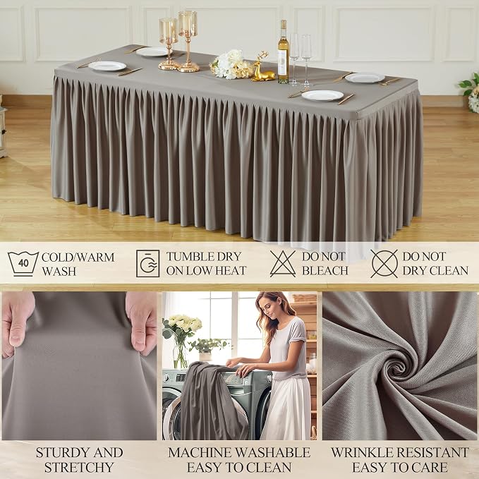 Shillance 2 Pack Greige Table Clothes for 4 Foot Rectangle Tables, Premium Polyester Rectangle Tablecloth Wrinkle Resistant Washable Table Cover for Wedding, Party, Dining,Banquet,Buffet Tables - Image 6