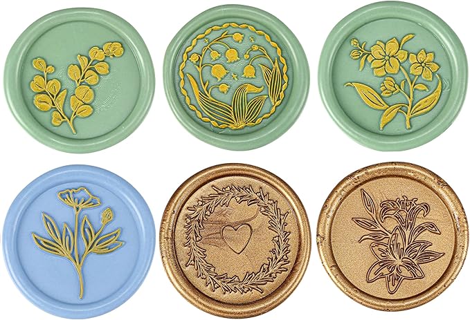 Yoption Wax Seal Stamp Gift Box Kit, 6 Pcs Botanical Sealing Wax Stamp Heads with 1 Wooden Hilt for Wedding Invitations Envelope Cards Gift Decoration (Botanical Series)