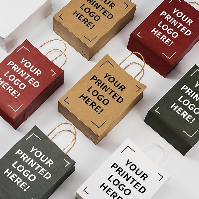 METAPRINT 50 PCS Custom Printed Kraft Paper Bags for Medium Business,8x4.5x10 Inch Medium Size, Personalized Retail Gift Bags with Logo, Brown White Shopping Paper bag with Handle, Goodie Bag - Image 4