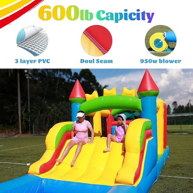 23FT Commercial Grade Bounce House for Adult, (Heavy Duty PVC)(1100W UL Blower) Inflatable Obstacle Course, with Water Slide, Splash Water Pool Ball Pit, Large Backyard Lawn Party Game