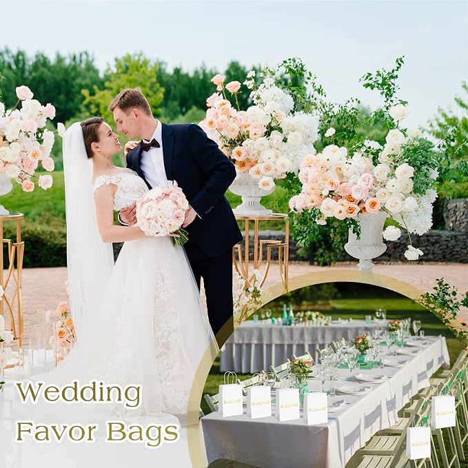 Jexine 100 Pcs Welcome Gift Bags Kraft Paper 5.9x3.1x8.1,White | for Wedding Favors, Church Visitors, Hotel Guest Kits, Retail Shopping, Event Giveaways,Sturdy Kraft Paper and Handles - Image 3
