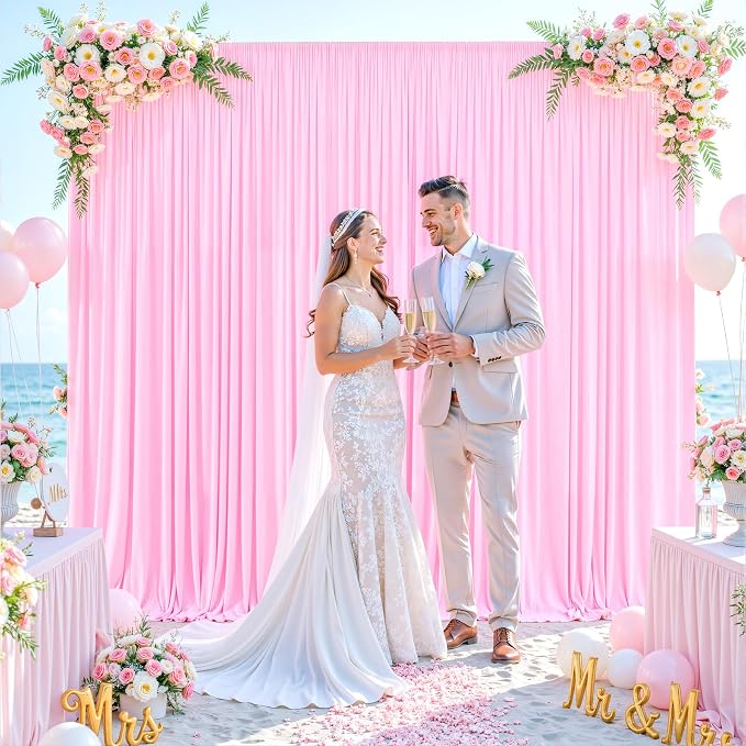 10ft x 7ft Pink Backdrop Curtain for Parties Light Pink Wrinkle Free Backdrop Drapes Panels for Baby Shower Wedding Birthday Photo Gender Reveal Photography Polyester Fabric Background Decoration - Image 3