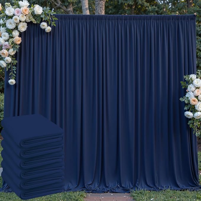 30 ft x 8 ft Navy Blue Backdrop Curtain Panels, 6 Panels 5 ft x 8 ft Wrinkle Free Polyester Photography Backdrop Drapes, Wedding Party Home Decoration Supplies by Outpain