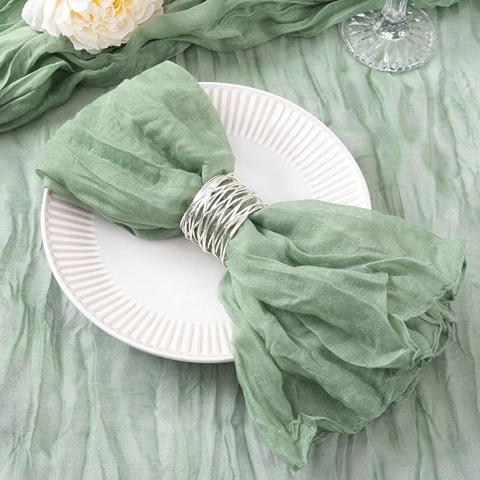DeZerlor Sage Green Washable Cheesecloth Napkins Set of 50 for Party | Reusable Summer Cloth Napkins Bulk, for Wedding Bridal Baby Shower Dinner Cocktail Birthday Home, 21x21 Inches by DeZerlor