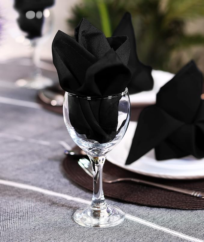 Utopia Home [12 Pack, Black] Cloth Napkins 20x20 Inches, 100% Polyester | Hemmed Edges, Washable and Reusable Ideal for Parties, Weddings and Dinners - Image 5