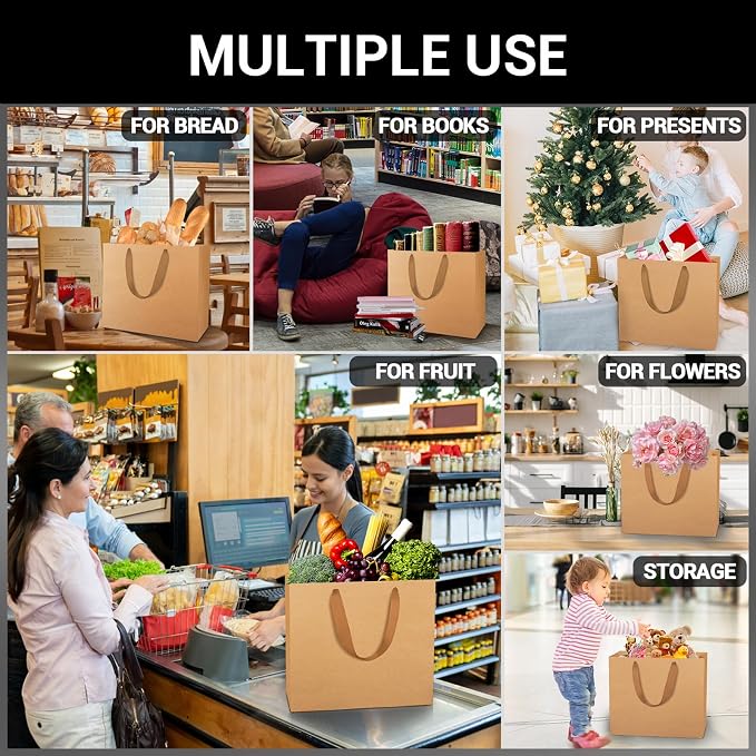 EUSOAR Large Paper Gift Wrap Bags, 12pcs 12.5" x4.5" x11" Shopping Kraft Heavy Duty Bags with Handles in Bulk, for Retail, Merchandise, Wedding, Party Favors, Grocery, Boutique, Business, Birthdays - Image 4