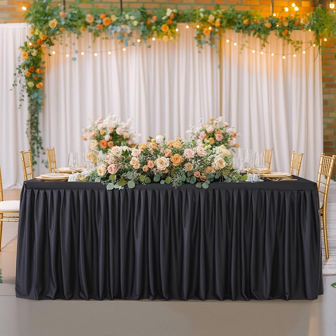 Wish Care 6 Pack Black Rectangle Table Clothes for 8 Foot Tables, Polyester Fitted Tablecloths 8ft Stretch Table Cover for Wedding, Birthday, Parties, Trade Show, Craft Show - Image 5