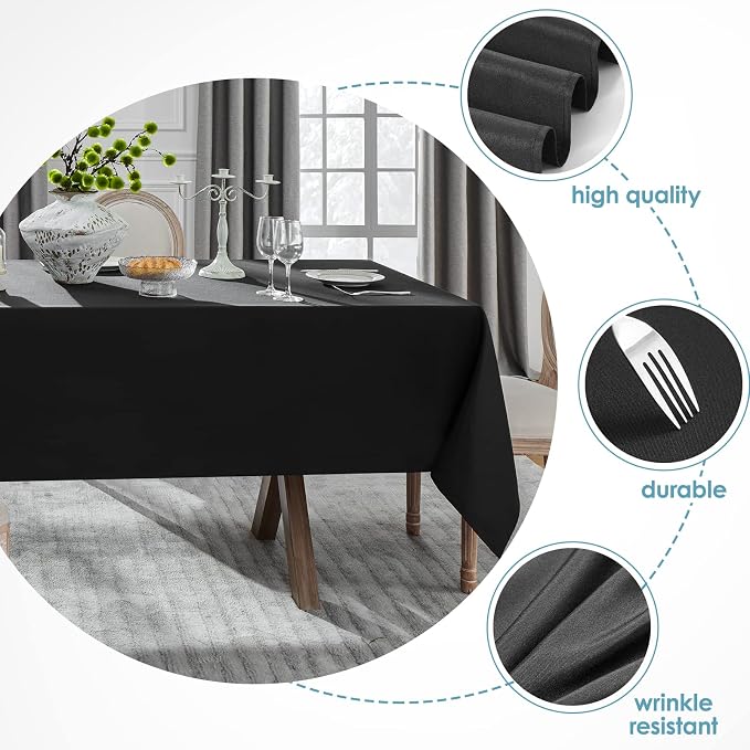 VidaFete 2 Pack 60 * 120inch Black Rectangle Tablecloth for 6ft Tables | Stain & Wrinkle Resistant Rectangular Table Cloth for Kitchen Dining Wedding Banquet Decoration, Polyester Fabric - Image 3