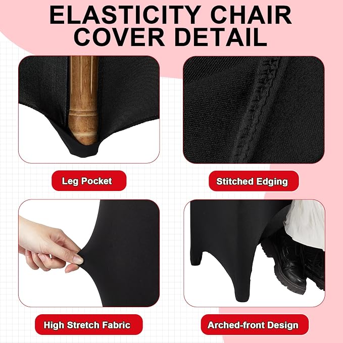 Tudomro 50 Pcs Spandex Stretch Chair Covers for Wedding Banquet,Black - Image 2