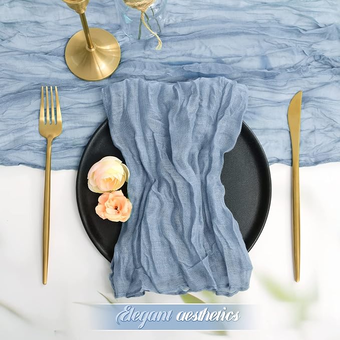 fani 60 Pack Gauze Cheesecloth Napkins, 20 x 20 in, Dusty Blue | Wrinkled Table Napkins, Soft Cotton, Rustic Decorative, Weddings, Party, Dinner Table, Everyday Use - Image 5