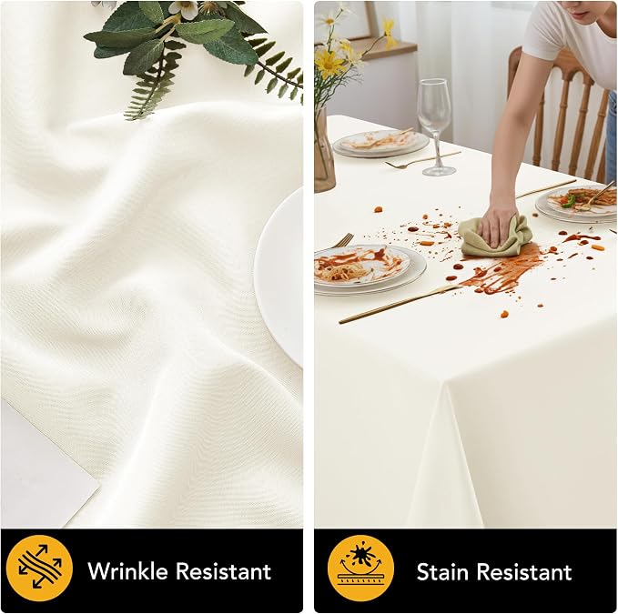 10-Pack Ivory Tablecloths for Rectangle Tables, 60 x 84 Inches | Stain-Resistant Polyester Fabric for 4 Foot Tables - Washable Table Covers for Weddings, Banquets, Birthday Parties, Events - Image 4