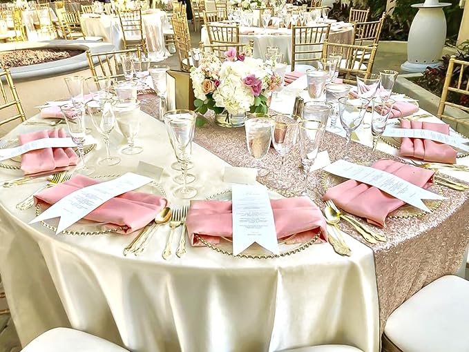 12 Pack 120 Inch Round Satin Tablecloth, Ivory - Image 5