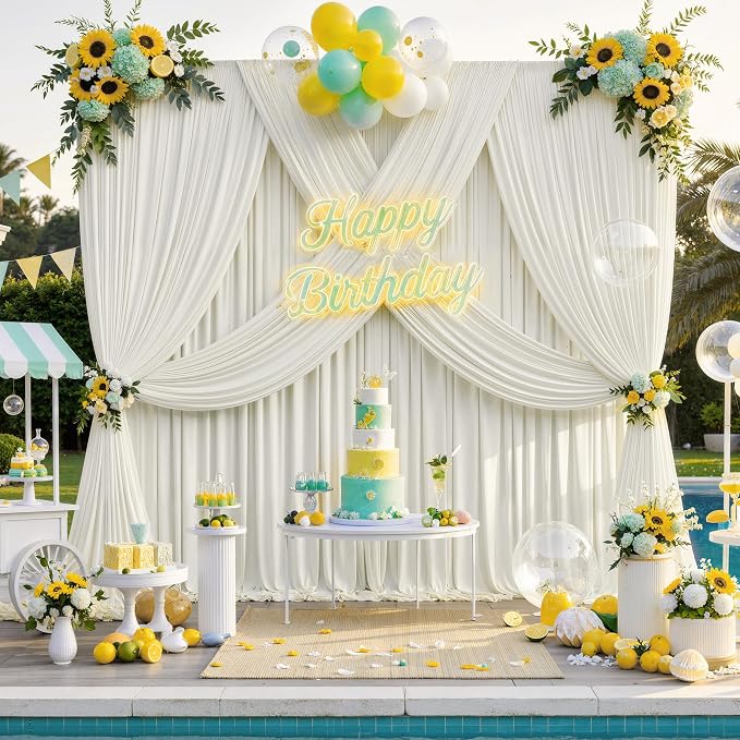 40 ft x 10 ft Wrinkle Free Ivory Backdrop Curtain for Wedding Parties, Polyester Ivory Photo Backdrop Drapes 8 Panels 5x10ft for Baby Shower Photoshoot Engagement Birthday Party Photography Background - Image 2