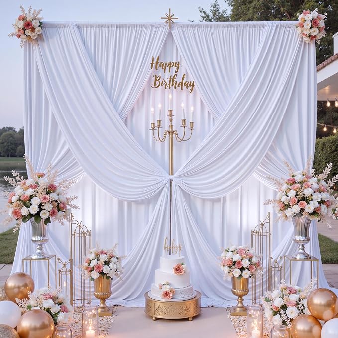 40 ft x 10 ft Wrinkle Free White Backdrop Curtain for Wedding Parties, Polyester Photo Backdrop Drapes for Baby Shower Birthday Party Backdrop Stand, Bulk Thick Background Curtains, 5x10FT 8 Panels - Image 3