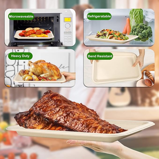 14 inch Large Paper Plates, 50 Pack Disposable Trays, 100% Compostable Paper Plates Heavy Duty, Eco Friendly Disposable Plates, Brown Paper Plates Dinner for Party BBQ Picnic | Heavy Duty Compostable Plates for Party Picnic Outdoor, Eco Friendly Dispos... - Image 4