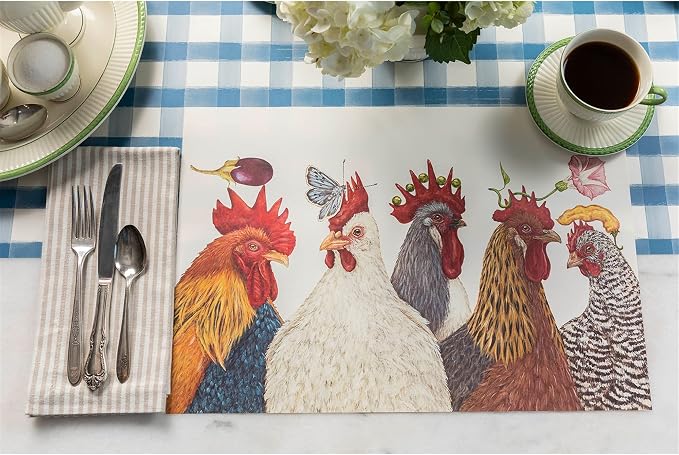 Chicken Paper Placemats for Dining Table - Disposable Square Paper Placemats for Spring Summer Parties - Vicki Sawyer Designed - American Made 18 Sheets per Pad - Image 3