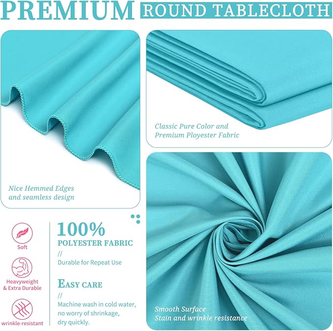 Showgeous 90 Inch Teal Round Tablecloths, Polyester Table Covers | 10 pack Tablecloths for Round Tables Washable polyester Table Cloth Decorative Fabric for Dining Wedding Party Banquet Buffet - Image 4
