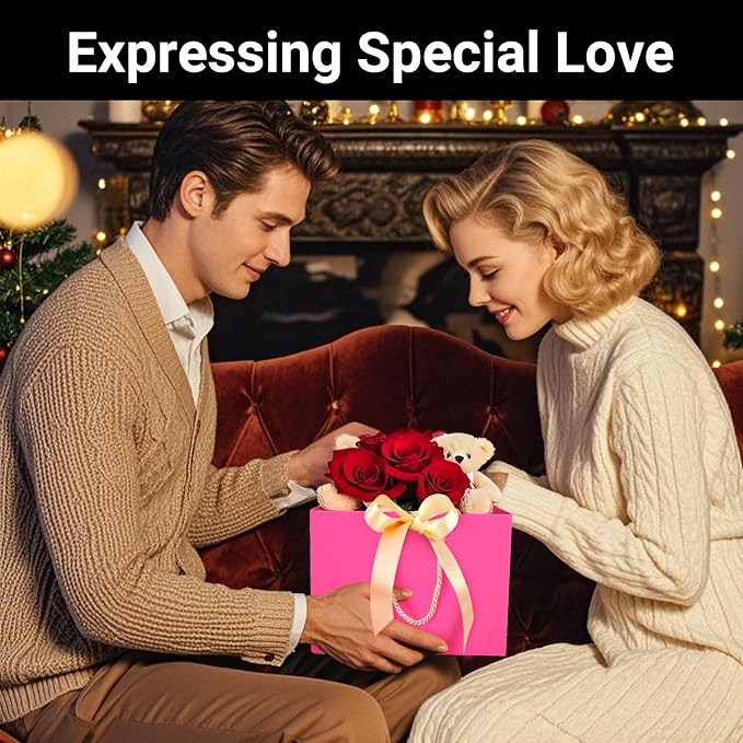 EUSOAR Hot Pink Gift Bags, 12pcs 8.6"x3.9"x7" Small Shopping Paper Bags with Bow Ribbon Handle, Party Favor Kraft Paper Bags Thank You Gift Treat Bags for Merchandise Shopping Wedding Birthday - Image 5
