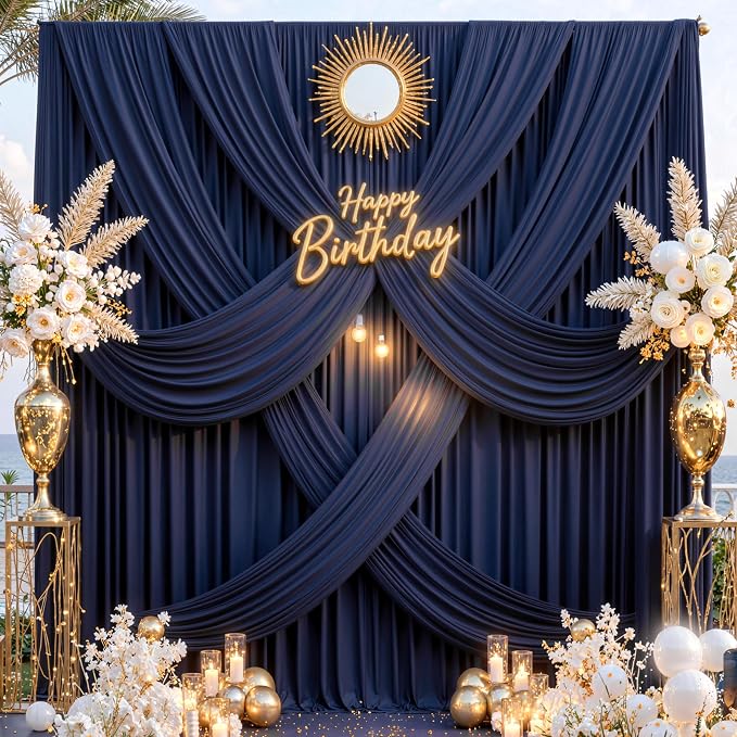 30 ft x 8 ft Navy Blue Backdrop Curtain Panels, 6 Panels 5 ft x 8 ft Wrinkle Free Polyester Photography Backdrop Drapes, Wedding Party Home Decoration Supplies - Image 8