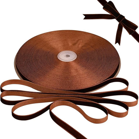 Brown Velvet Ribbon, 3/8 Inch X 30Yds Single Face Velvet Ribbon for Gift Wrapping, Christmas Wrapping Bows, Wedding Decor, Home Decorating, DIY Crafts Decor