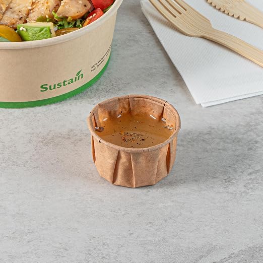 Restaurantware-Sustain 2 Ounce Portion Cups, 100 Disposable Condiment Cups - Compostable, Versatile, Kraft Paper Sample Food Cups, Stylish, For Serving Dips, Jams, Sauces, Nuts, And More - Image 3