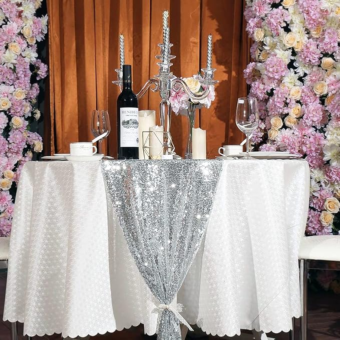 Silver Sequin Table Runner 12 Pack, 12x108 Inch Glitter Table Runner - Image 2
